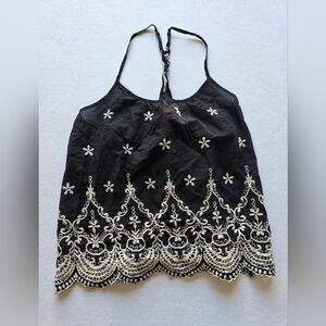 Linea Donatella Black Camisole with White Embroidery